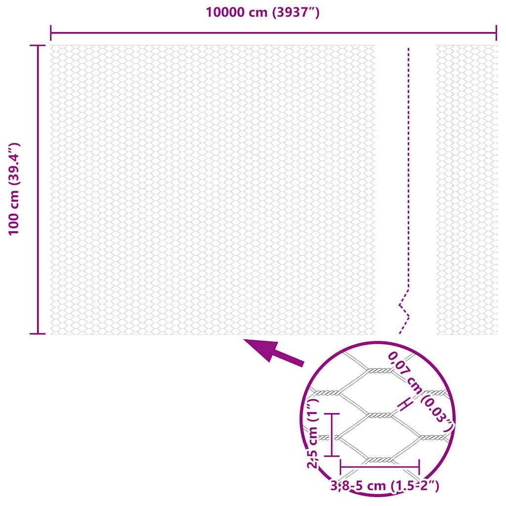 Sekskantet gjerde Grå 1 x 100 m PVC