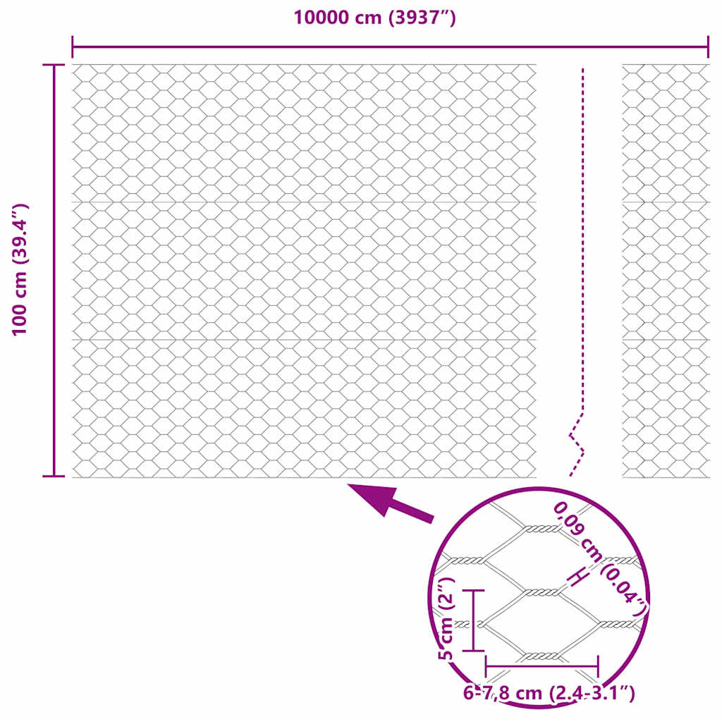 Sekskantet gjerde Grå 1 x 100 m PVC