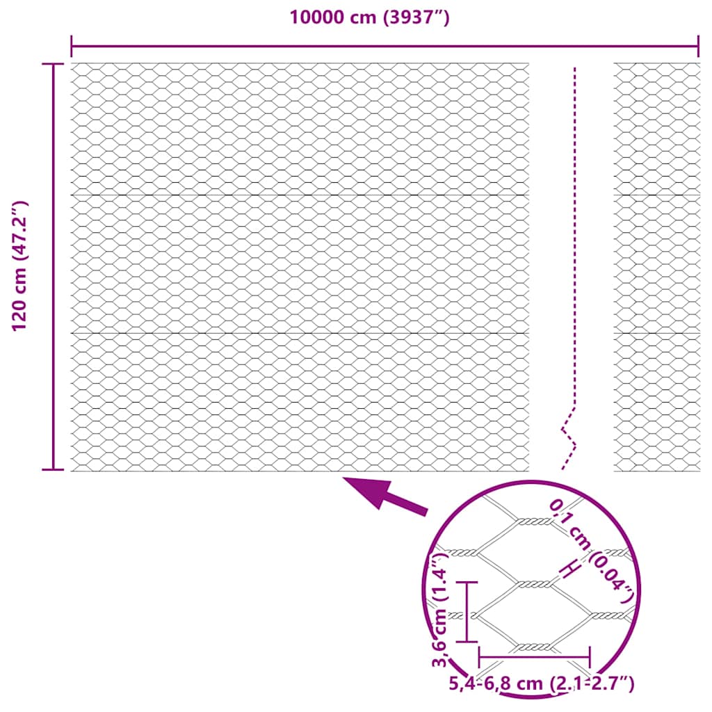 Sekskantet gjerde Grå 1,2 x 100 m PVC