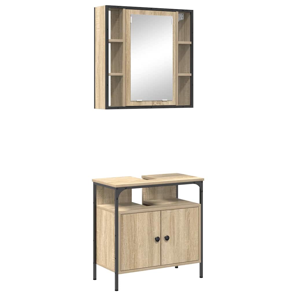 Baderomsinnredningssett med hylle 2 pcs Brun Konstruert tre