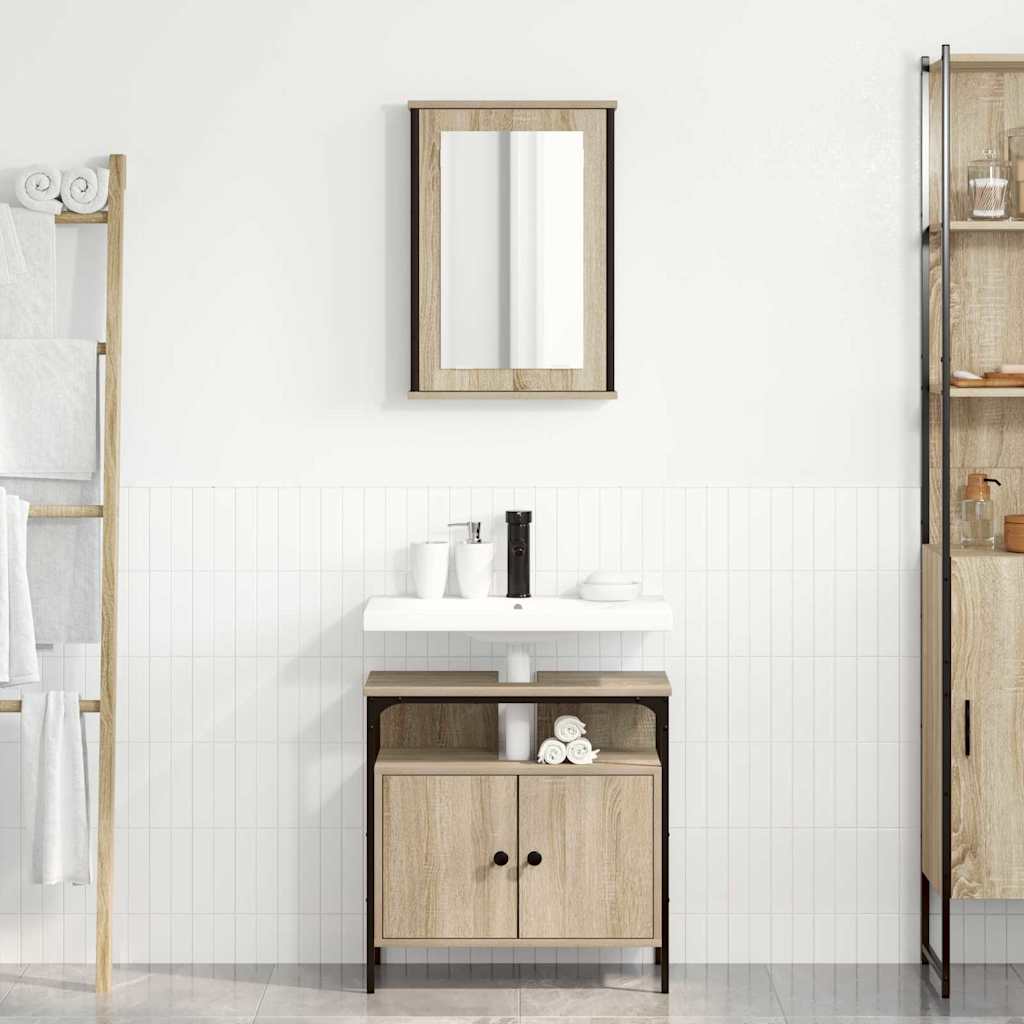 Baderomsinnredningssett med hylle 2 pcs Brun Konstruert tre