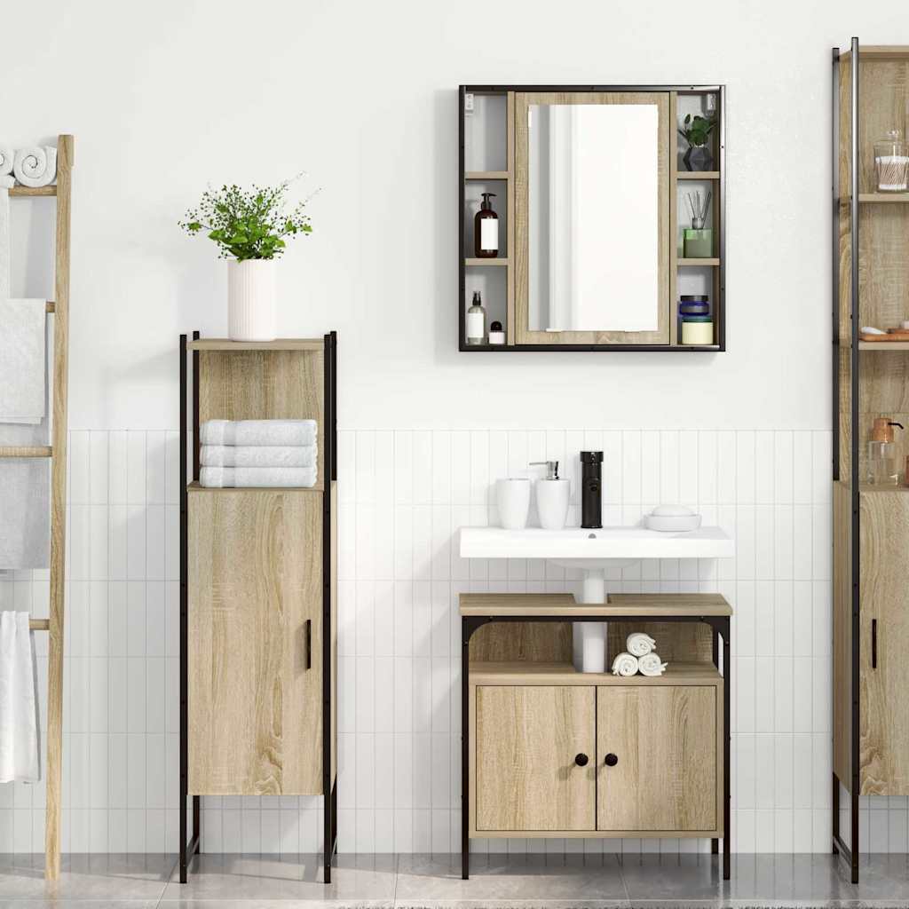 Baderomsinnredningssett med hylle 3 pcs Brun Konstruert tre