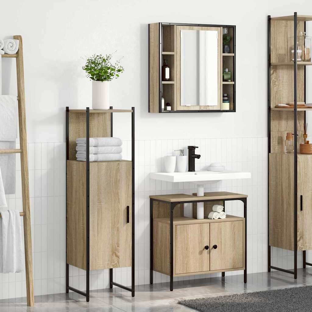 Baderomsinnredningssett med hylle 3 pcs Brun Konstruert tre