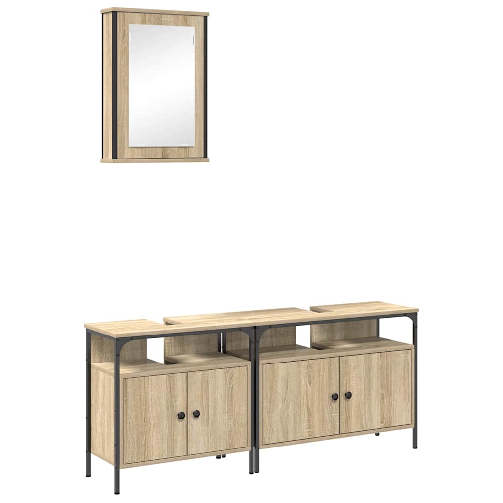 Baderomsinnredningssett med hylle 3 pcs Brun Konstruert tre