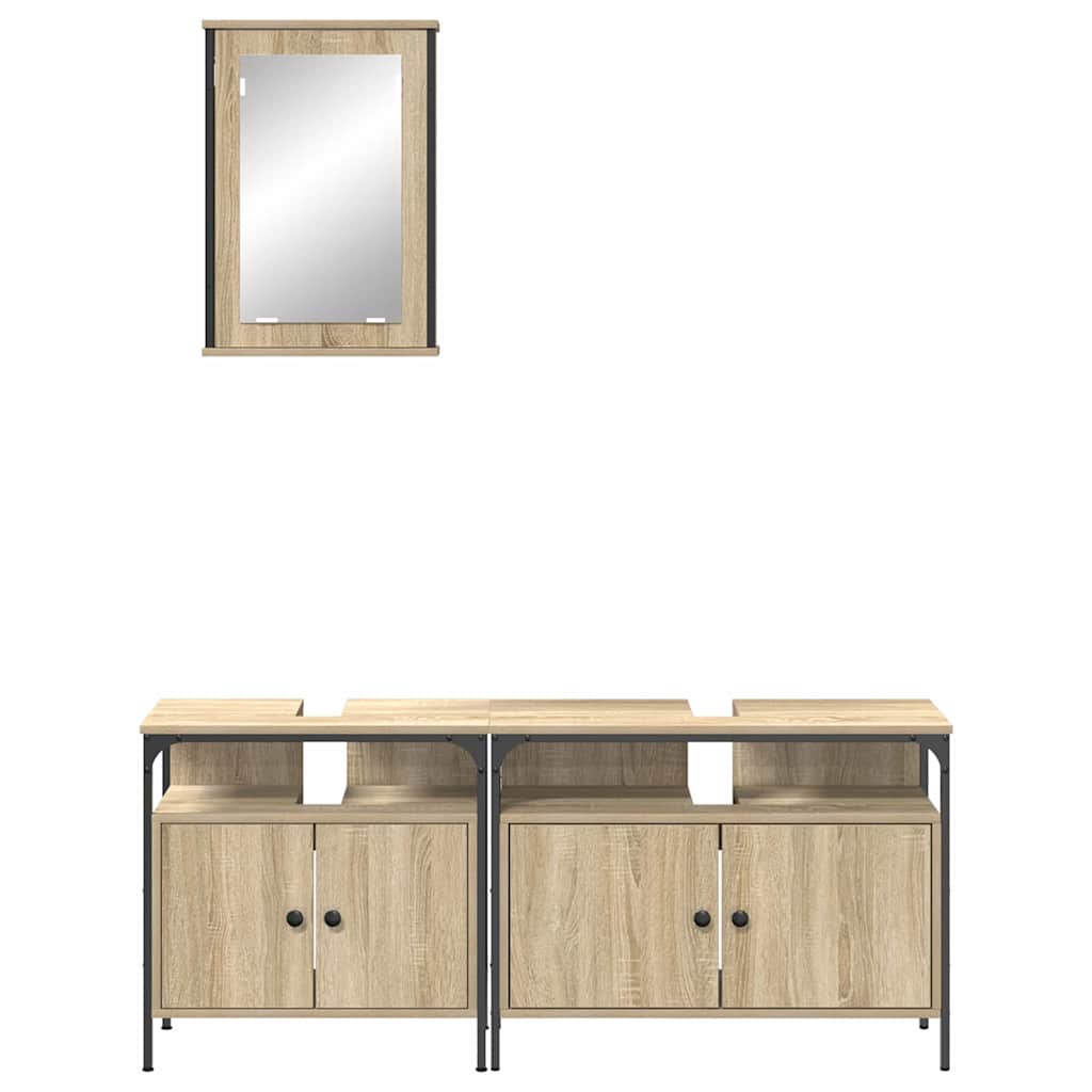 Baderomsinnredningssett med hylle 3 pcs Brun Konstruert tre