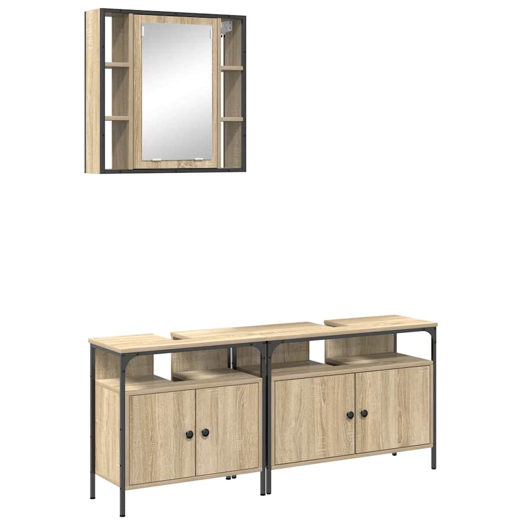 Baderomsinnredningssett med hylle 3 pcs Brun Konstruert tre