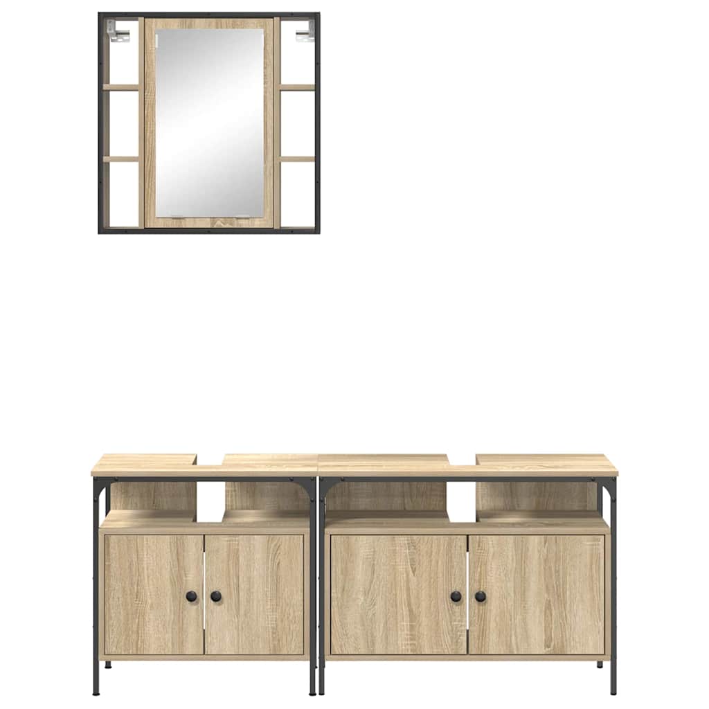 Baderomsinnredningssett med hylle 3 pcs Brun Konstruert tre