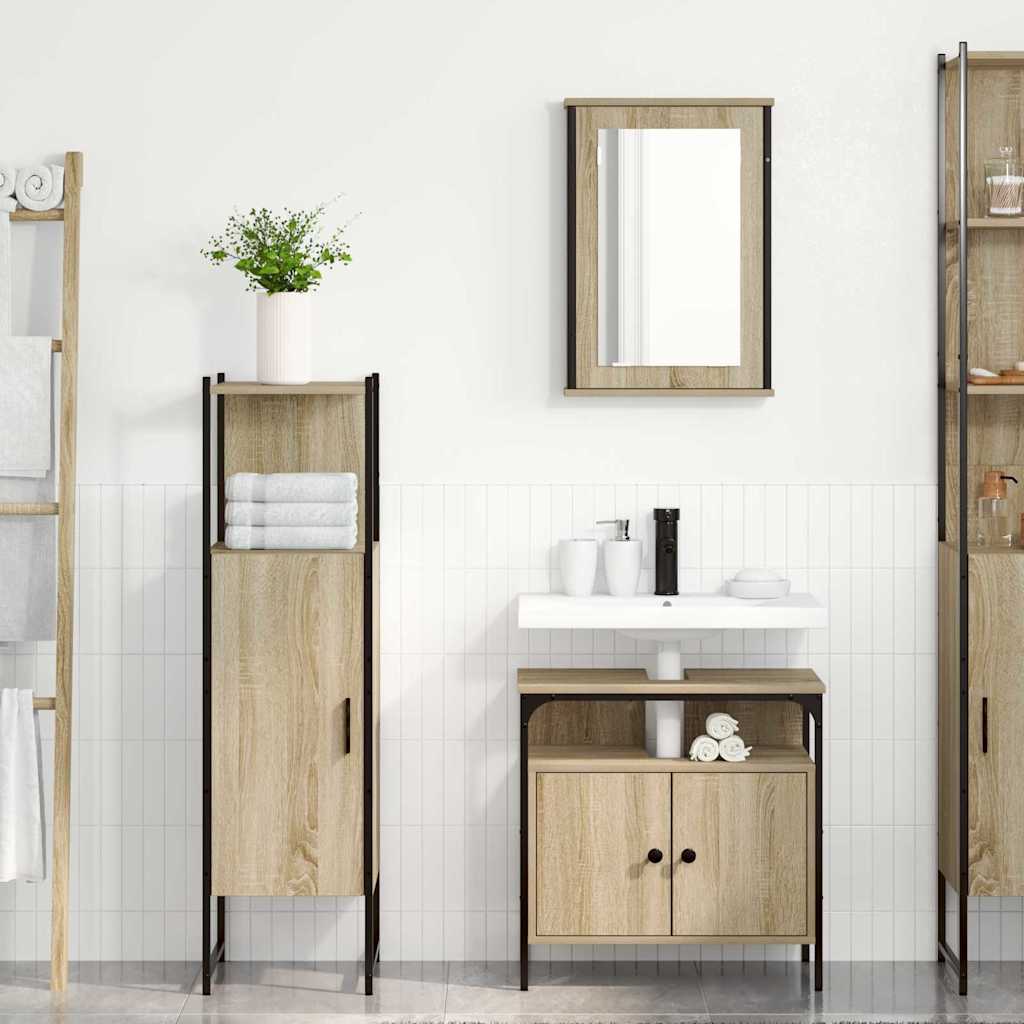 Baderomsinnredningssett med hylle 3 pcs Brun Konstruert tre