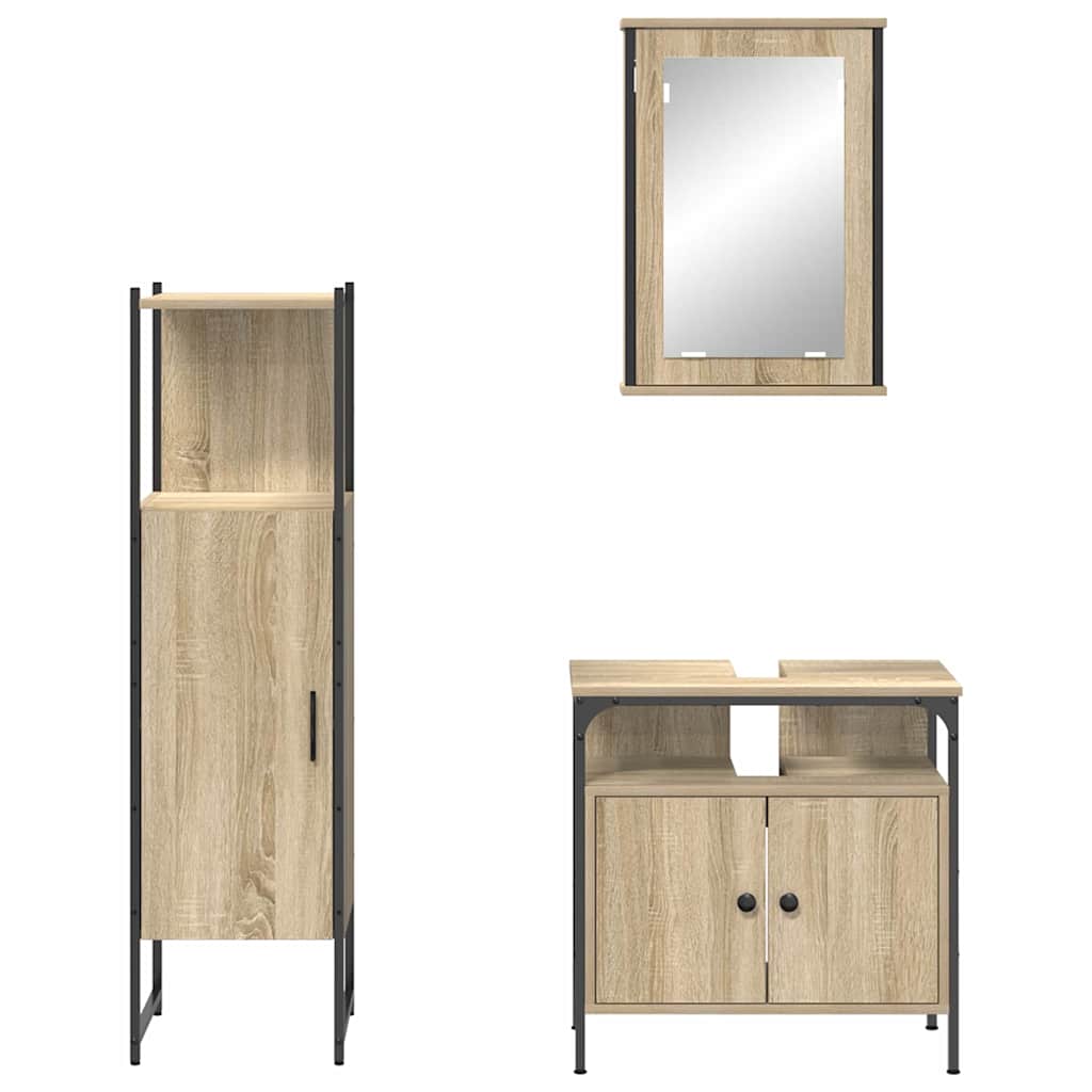 Baderomsinnredningssett med hylle 3 pcs Brun Konstruert tre