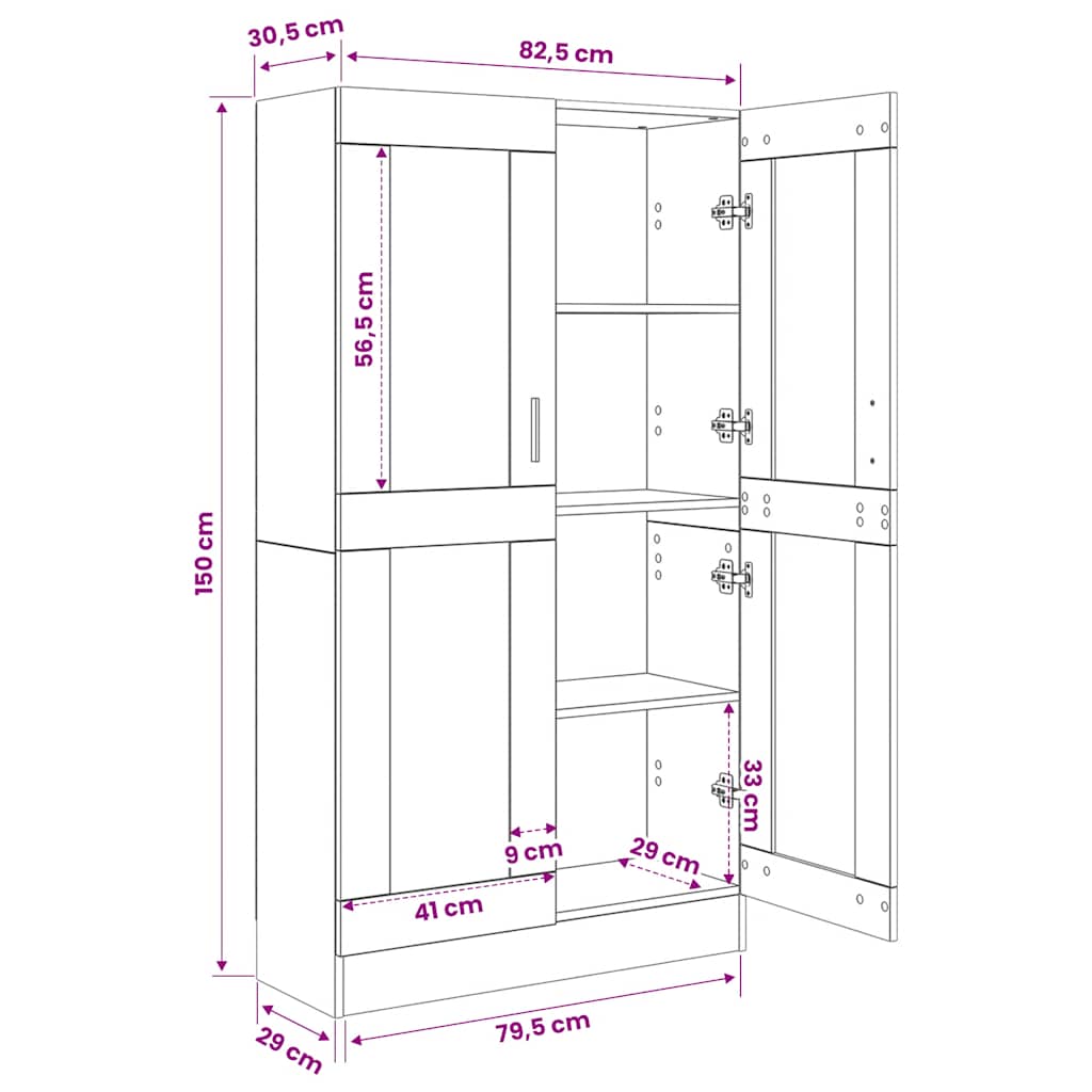 Bokhylle artisan eik 82,5x30,5x150 cm konstruert tre