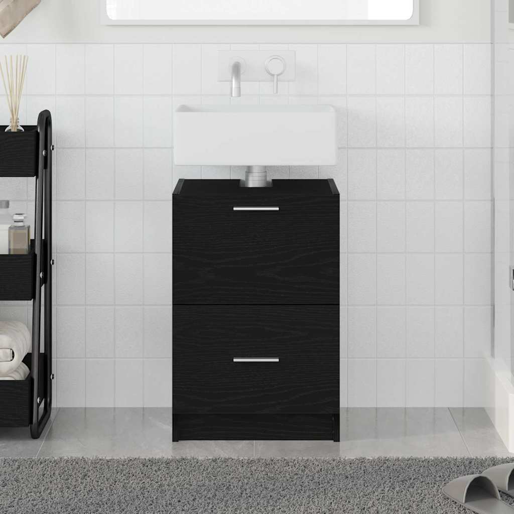 Baderomsskap med skuff Svart Eik 40 x 37 x 59 cm Konstruert tre