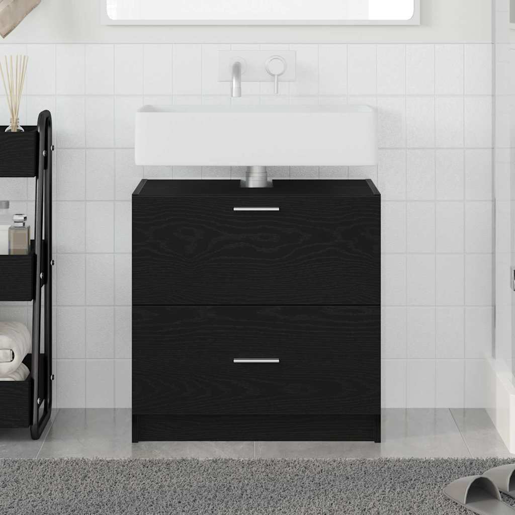 Baderomsskap med skuff Svart Eik 59 x 37 x 59 cm Konstruert tre