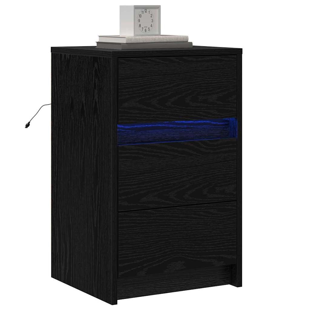 Nattbordskap med skuff Svart Eik 38 x 34 x 61 cm Konstruert tre