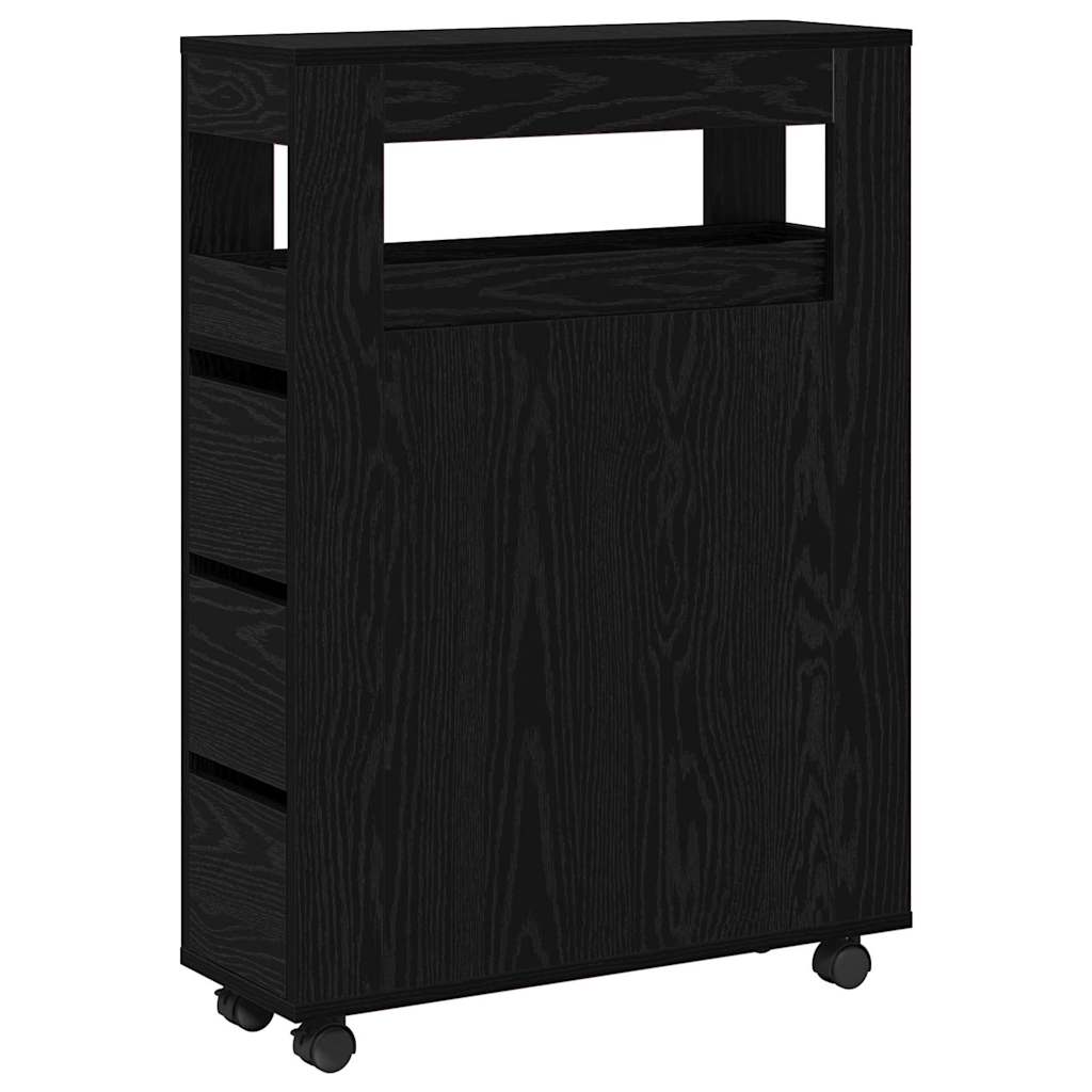 Baderomsinnredningssett med hjul Svart Eik 65 x 23 x 87 cm
