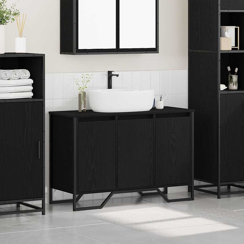 Baderomsvaskeskap Svart Eik 91 x 35 x 60 cm Konstruert tre