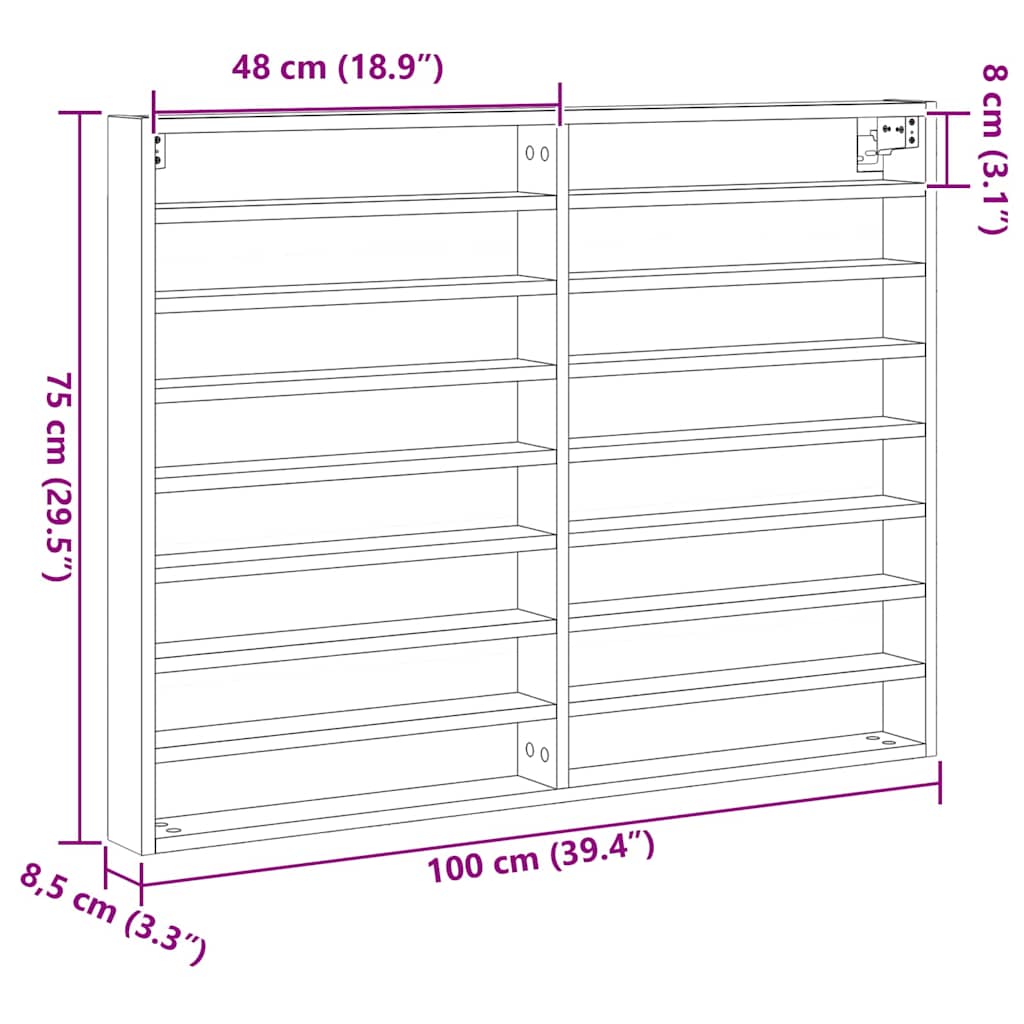 Visningsskap Svart Eik 100 x 8,5 x 75 cm Konstruert tre