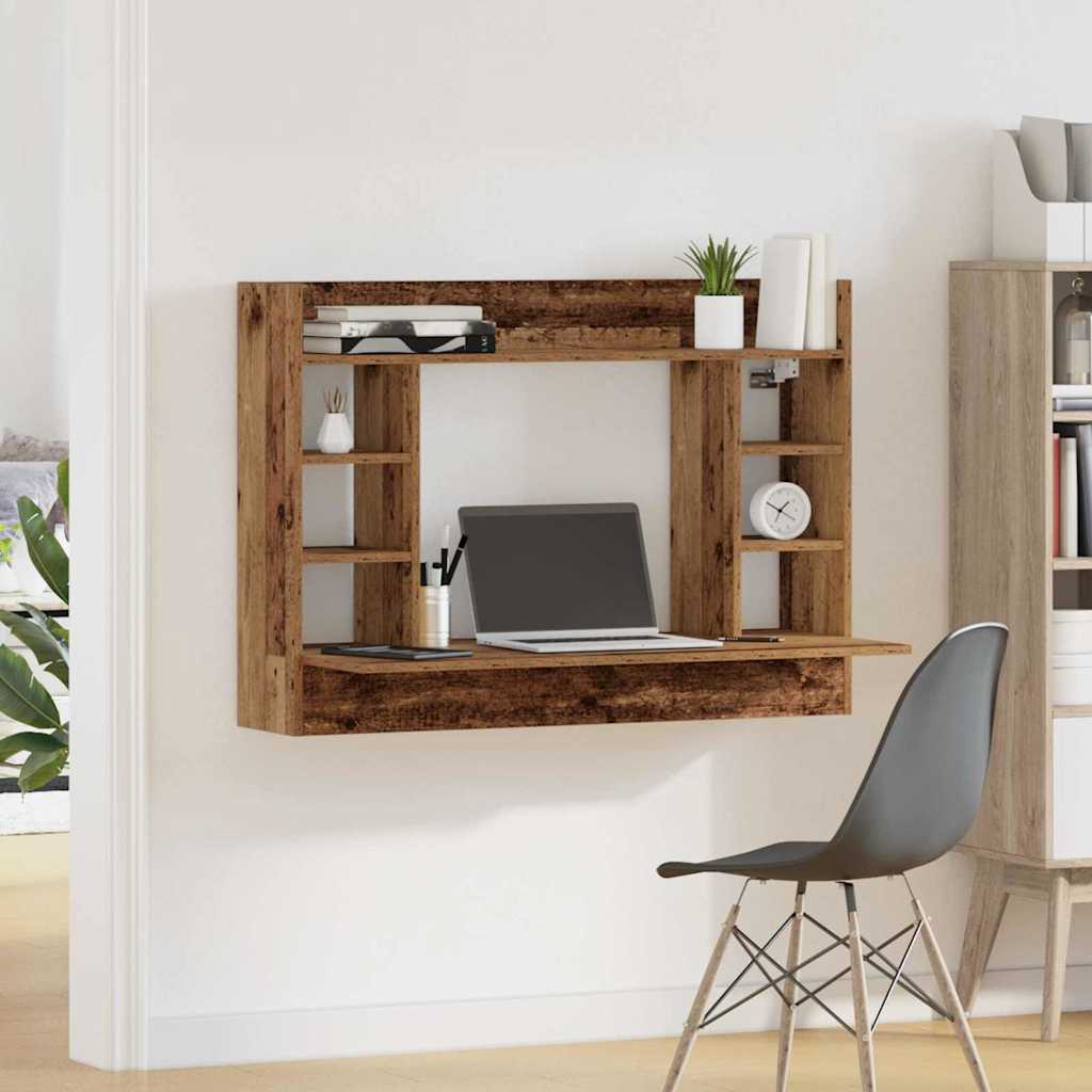 Veggmontert skrivebord med hylle Gammelt tre 105 x 48 x 75 cm