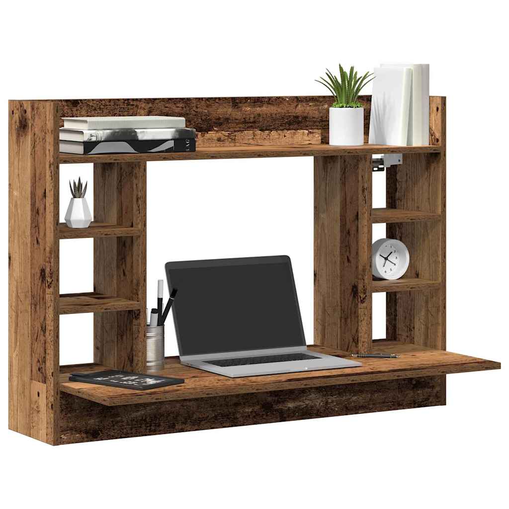 Veggmontert skrivebord med hylle Gammelt tre 105 x 48 x 75 cm