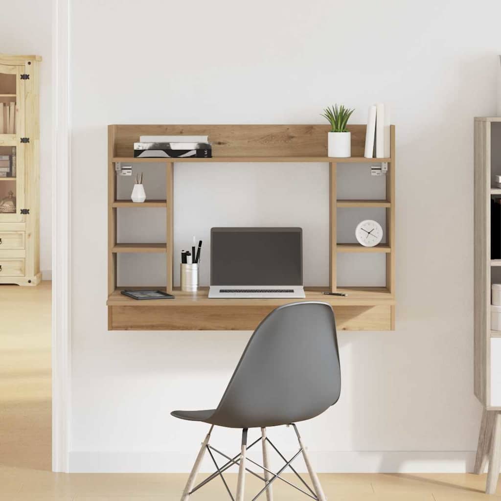 Veggmontert skrivebord med hylle artisan eik 105 x 48 x 75 cm