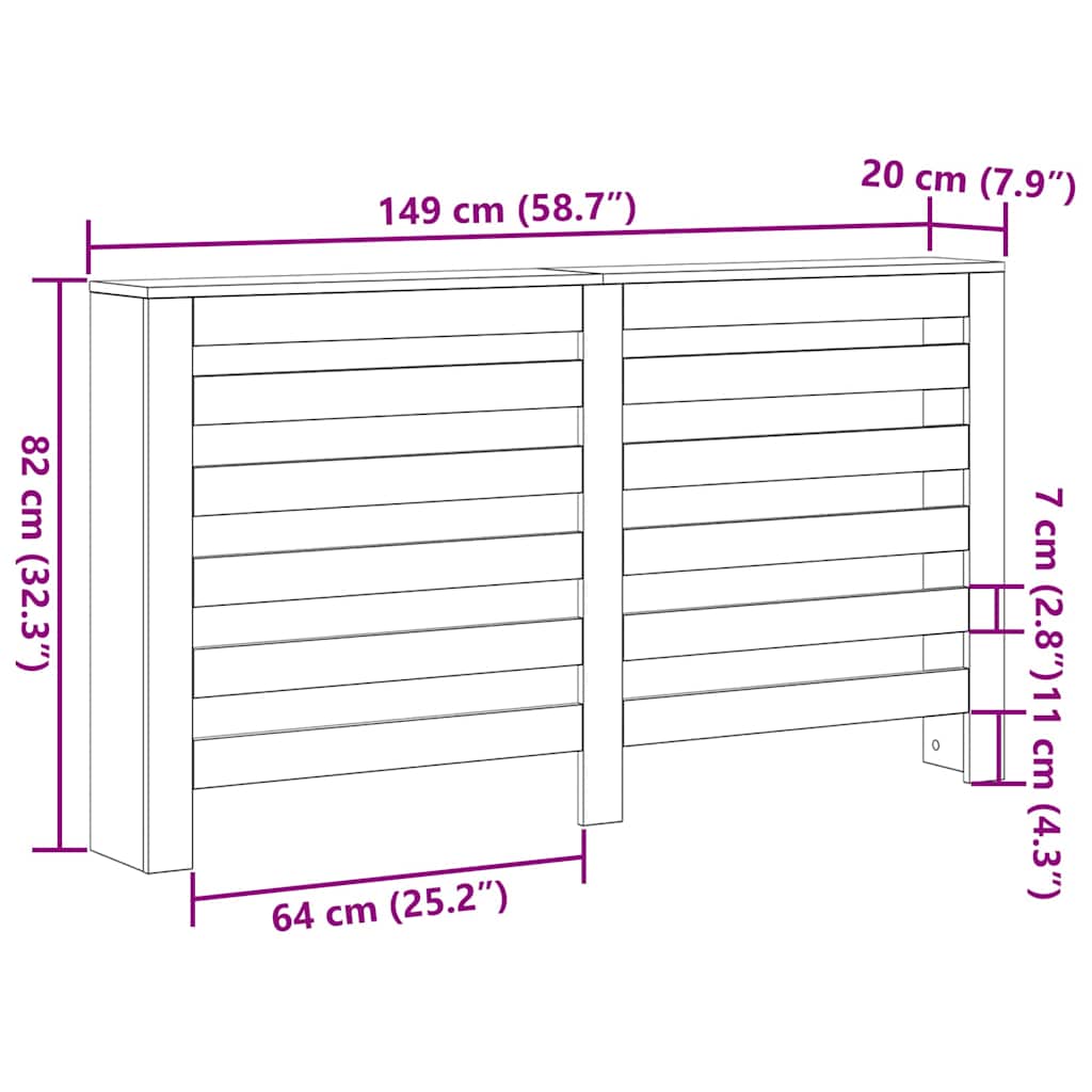 Radiator Deksel Svart Eik 149 x 20 x 82 cm Konstruert tre