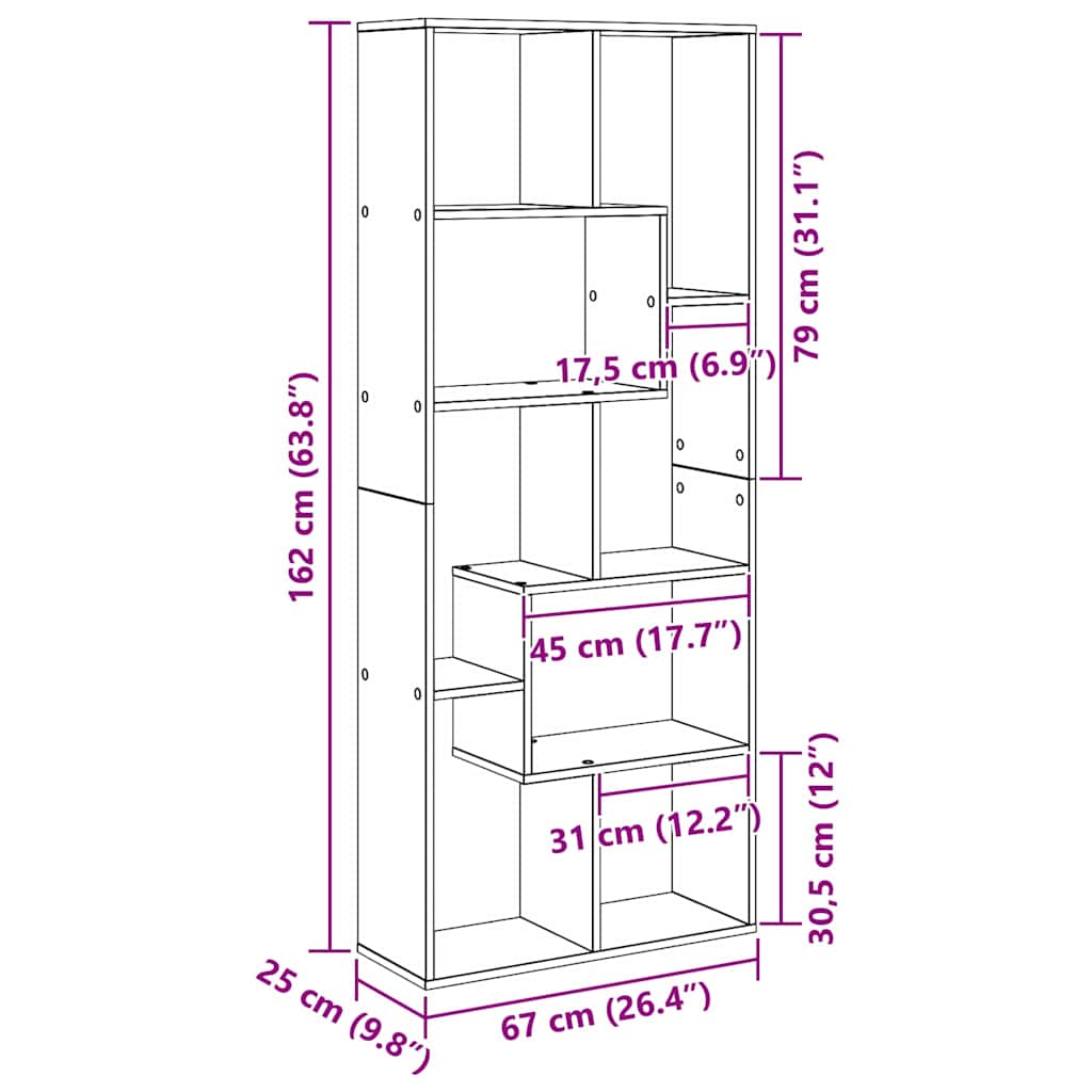 Bokskap 8 nivåer 67 x 25 x 162 cm Konstruert tre Svart Eik