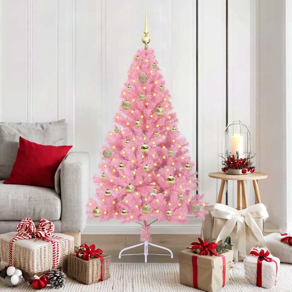 Kunstig Forhåndsopplyst Juletre med 150 LED Rosa 150 cm PVC