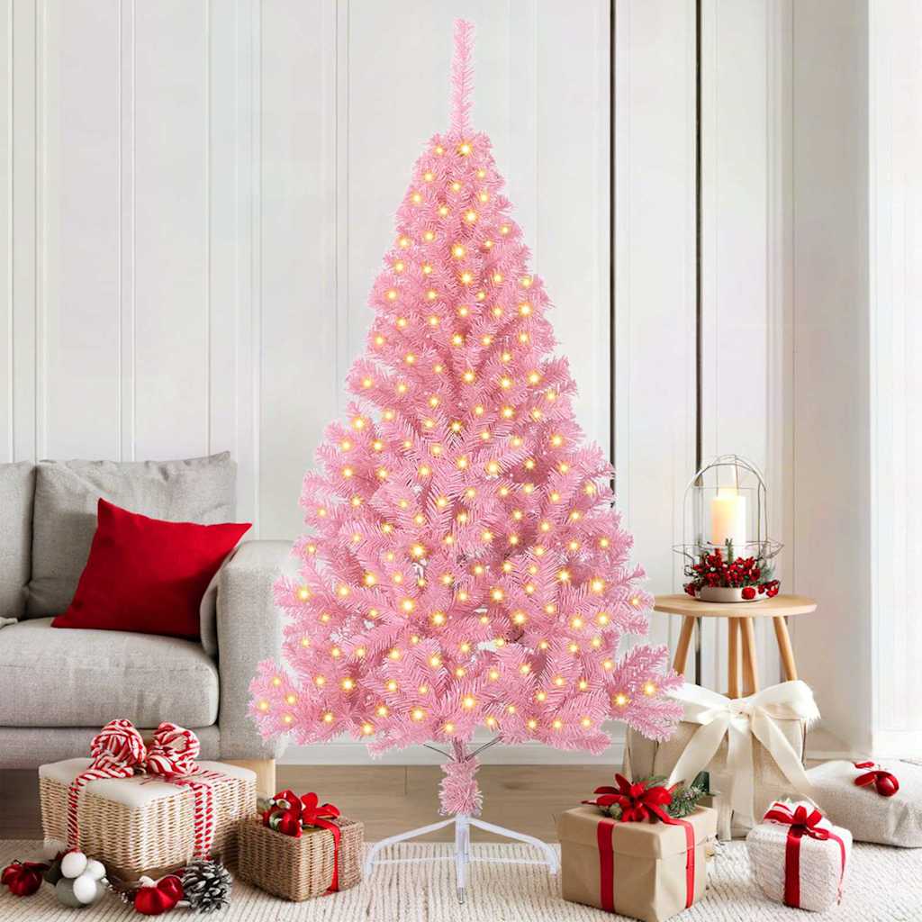 Kunstig Forhåndsopplyst Juletre med 300 LED Rosa 180 cm PVC