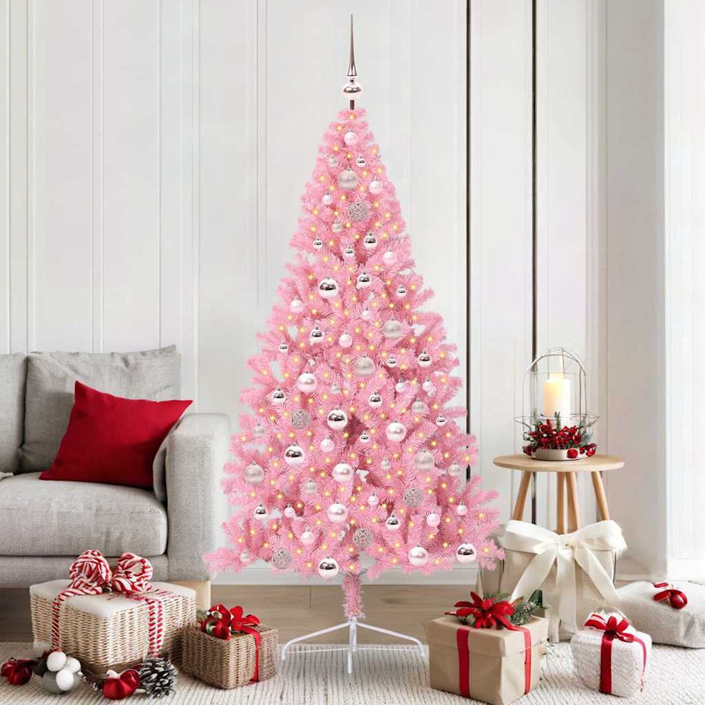 Kunstig Forhåndsopplyst Juletre med 300 LED Rosa 180 cm PVC