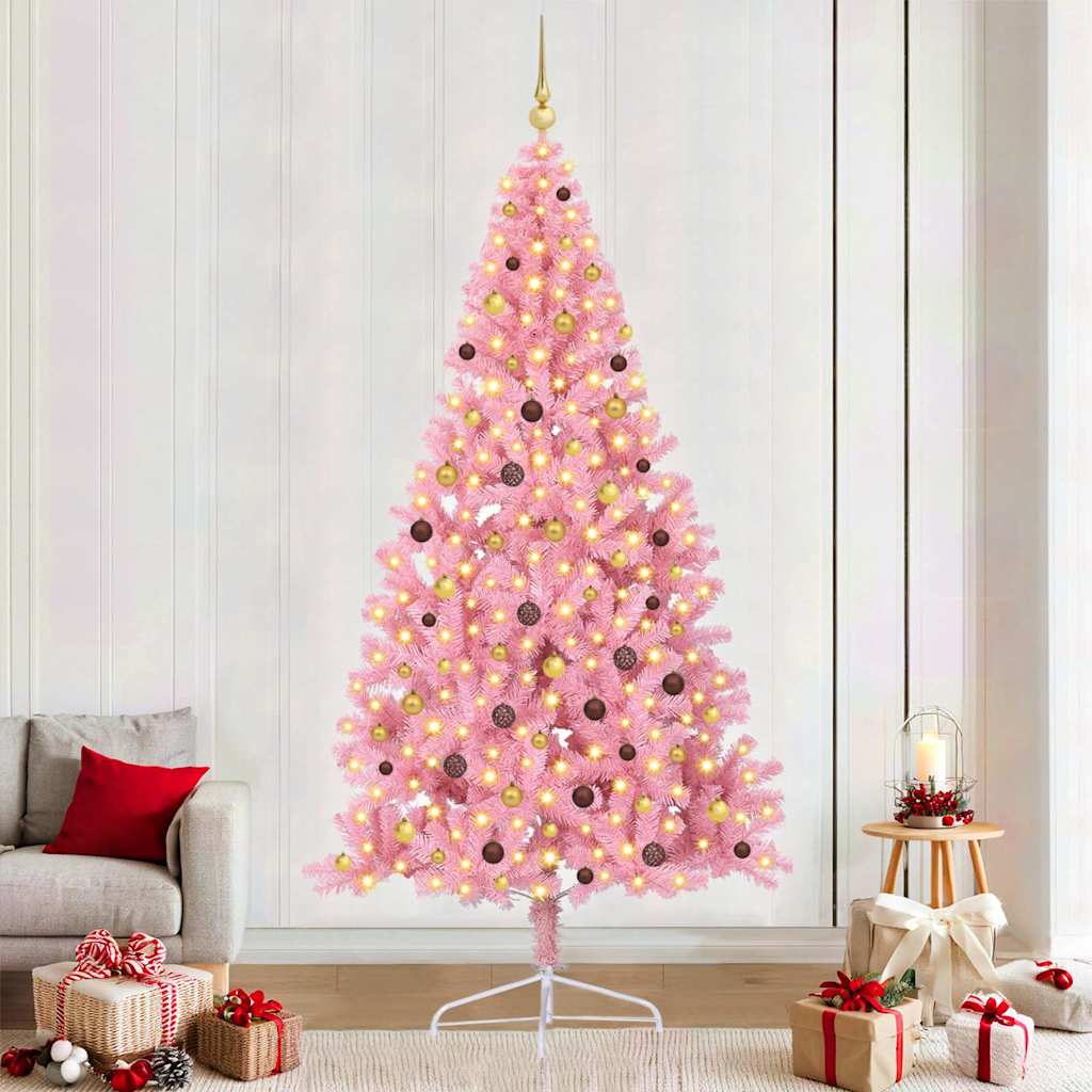 Kunstig Forhåndsopplyst Juletre med 300 LED Rosa 240 cm PVC