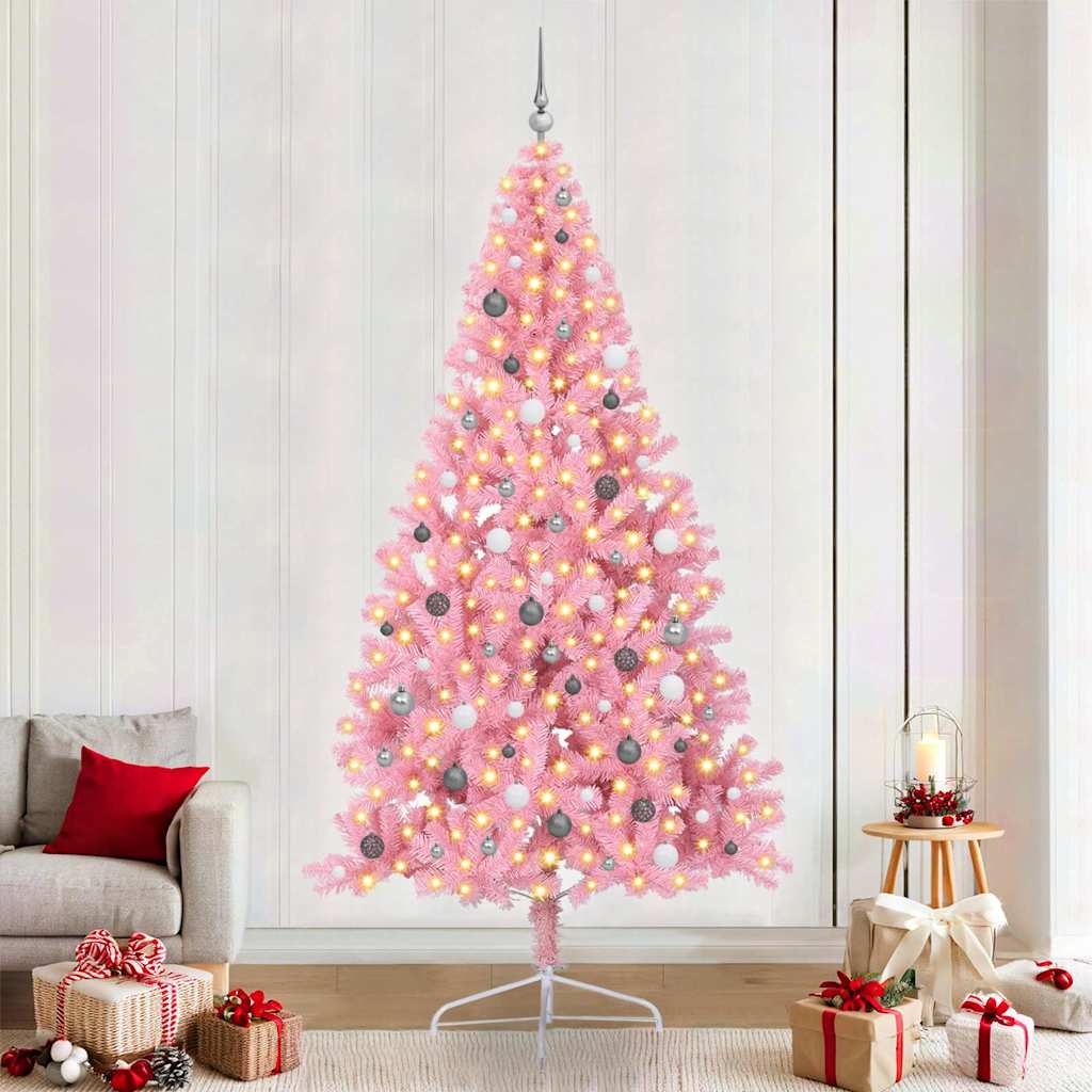 Kunstig Forhåndsopplyst Juletre med 300 LED Rosa 240 cm PVC