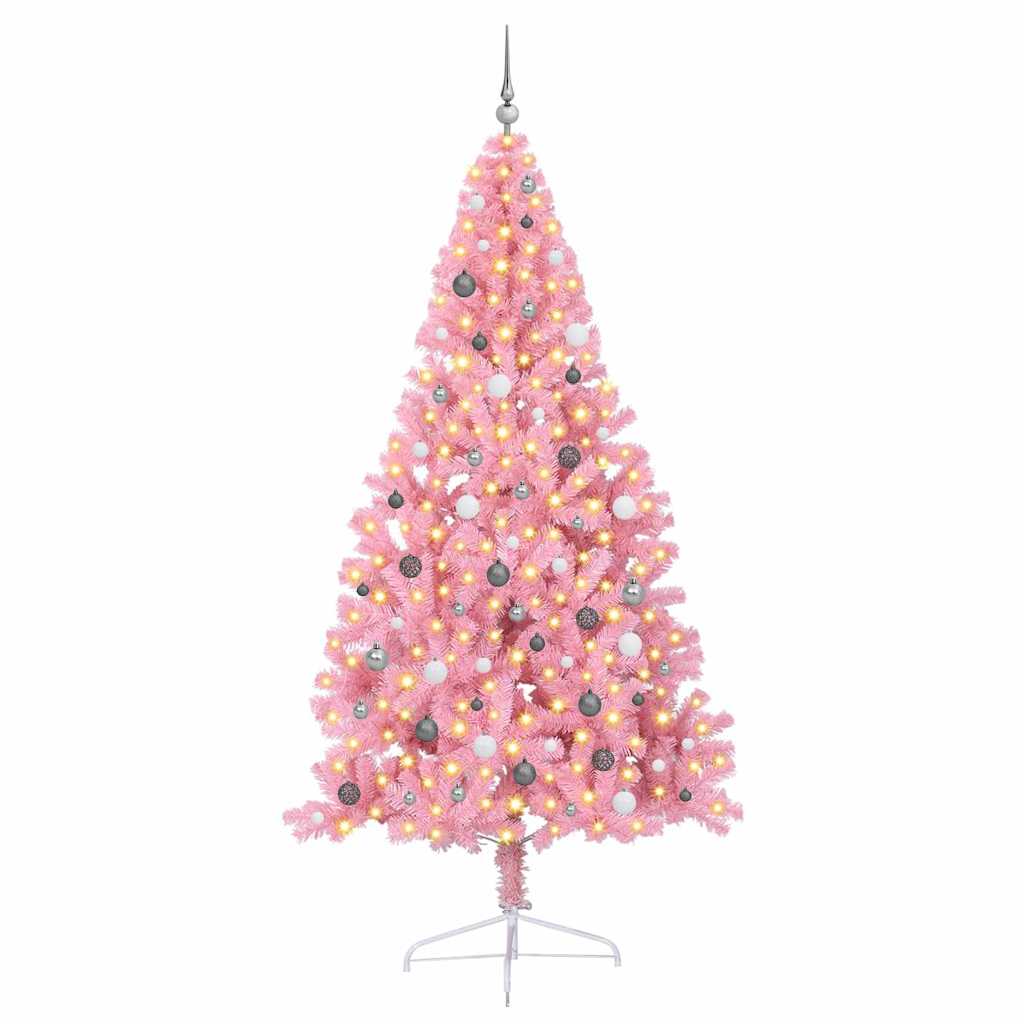 Kunstig Forhåndsopplyst Juletre med 300 LED Rosa 240 cm PVC