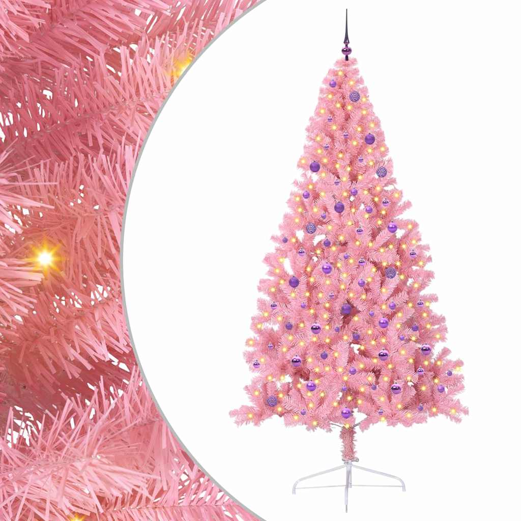 Kunstig Forhåndsopplyst Juletre med 300 LED Rosa 240 cm PVC