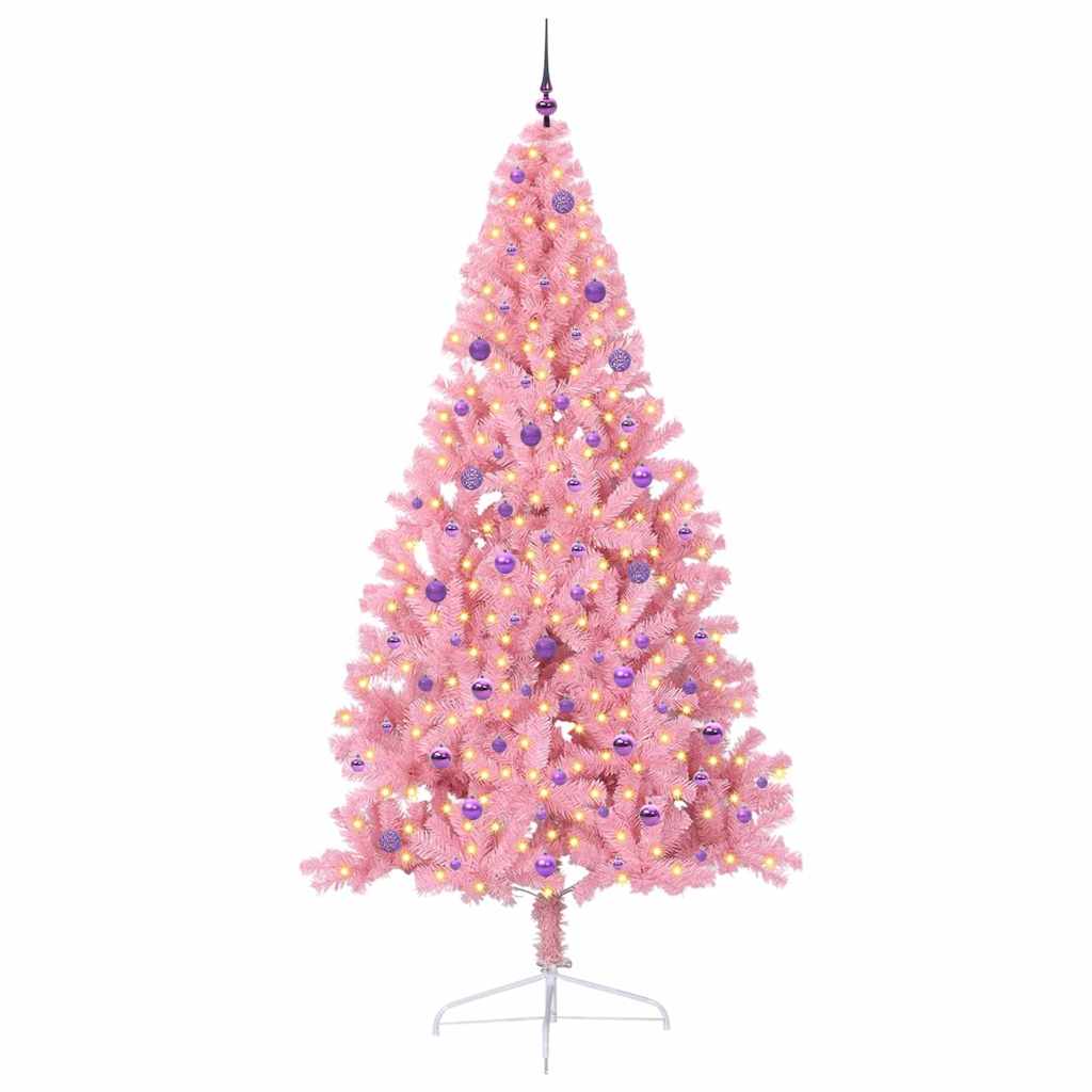 Kunstig Forhåndsopplyst Juletre med 300 LED Rosa 240 cm PVC