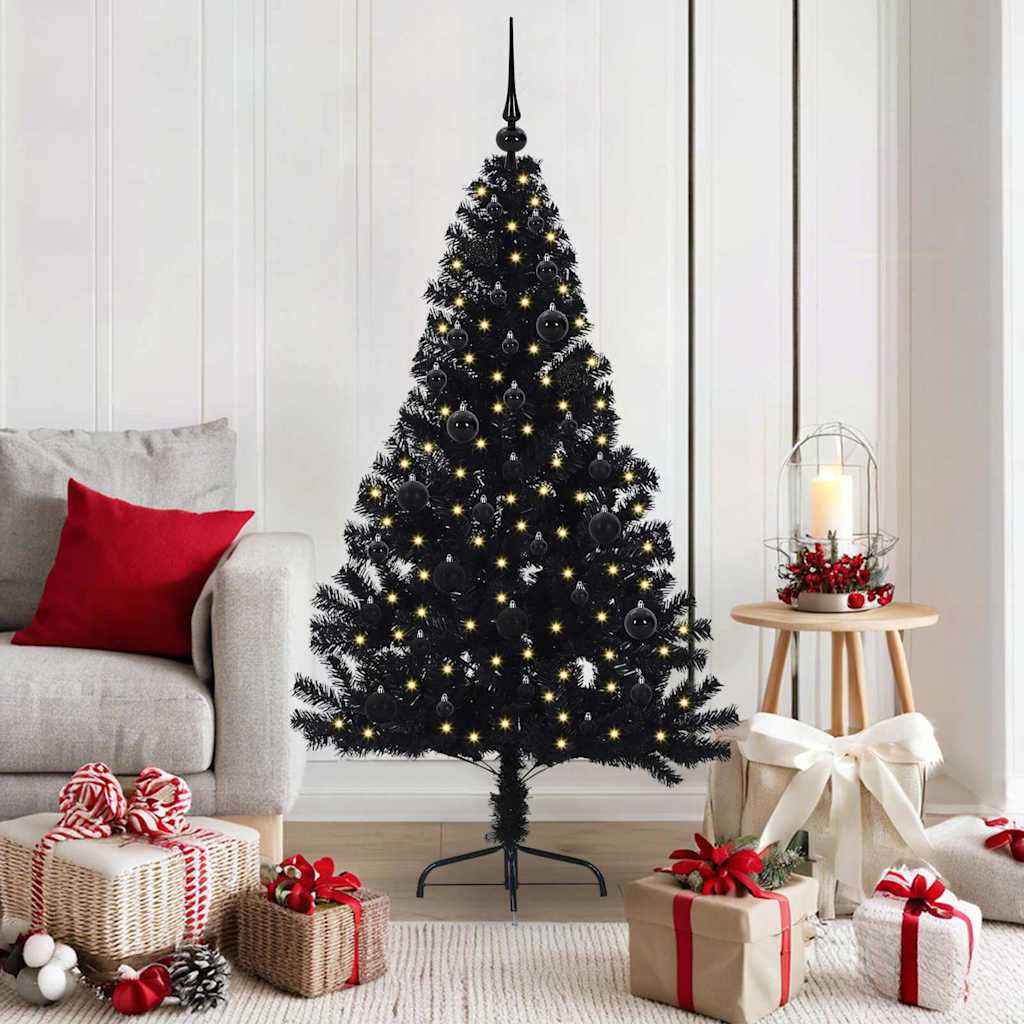 Kunstig Forhåndsopplyst Juletre med 150 LED Svart 150 cm PVC