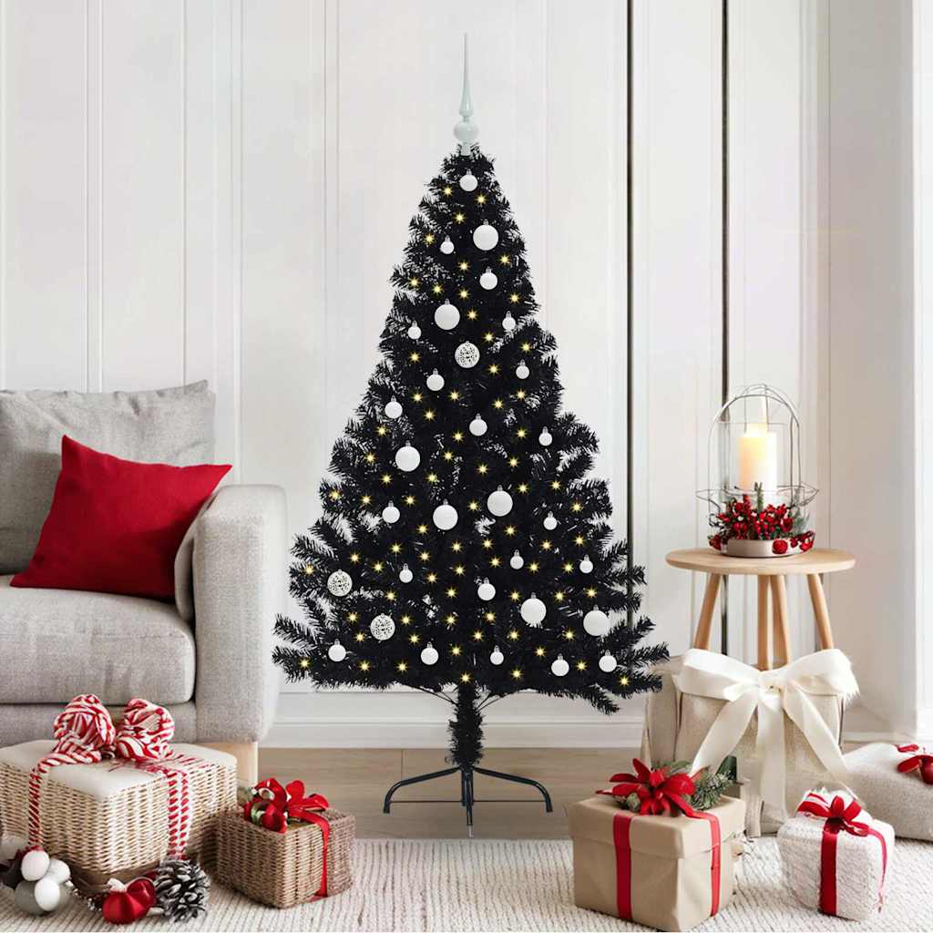 Kunstig Forhåndsopplyst Juletre med 150 LED Svart 150 cm PVC