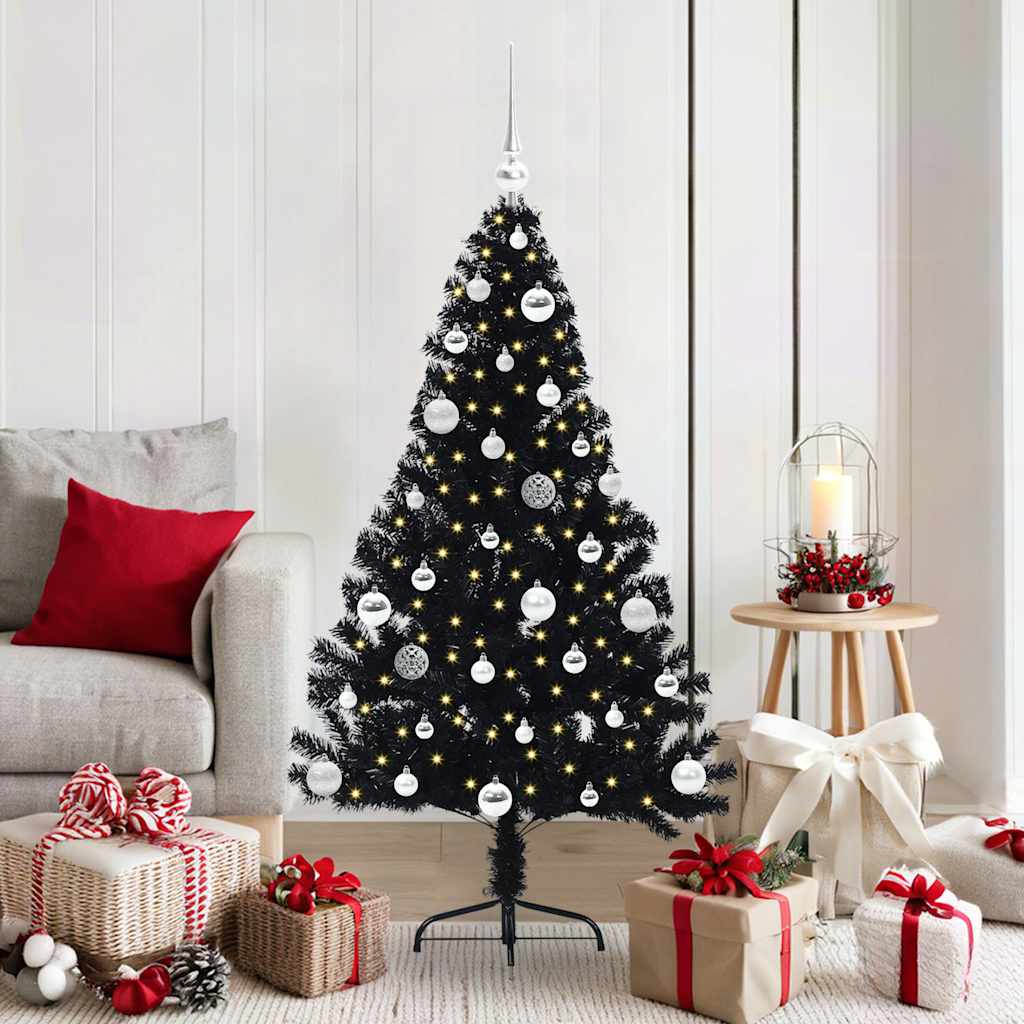 Kunstig Forhåndsopplyst Juletre med 150 LED Svart 150 cm PVC