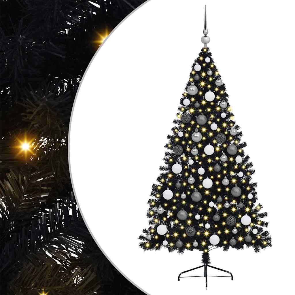 Kunstig Forhåndsopplyst Juletre med 300 LED Svart 180 cm PVC