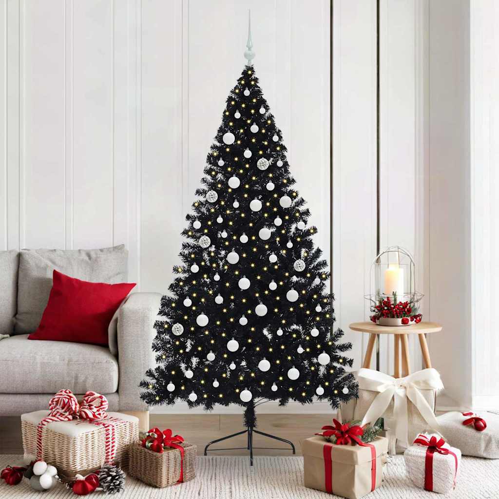 Kunstig Forhåndsopplyst Juletre med 300 LED Svart 180 cm PVC vidaXL