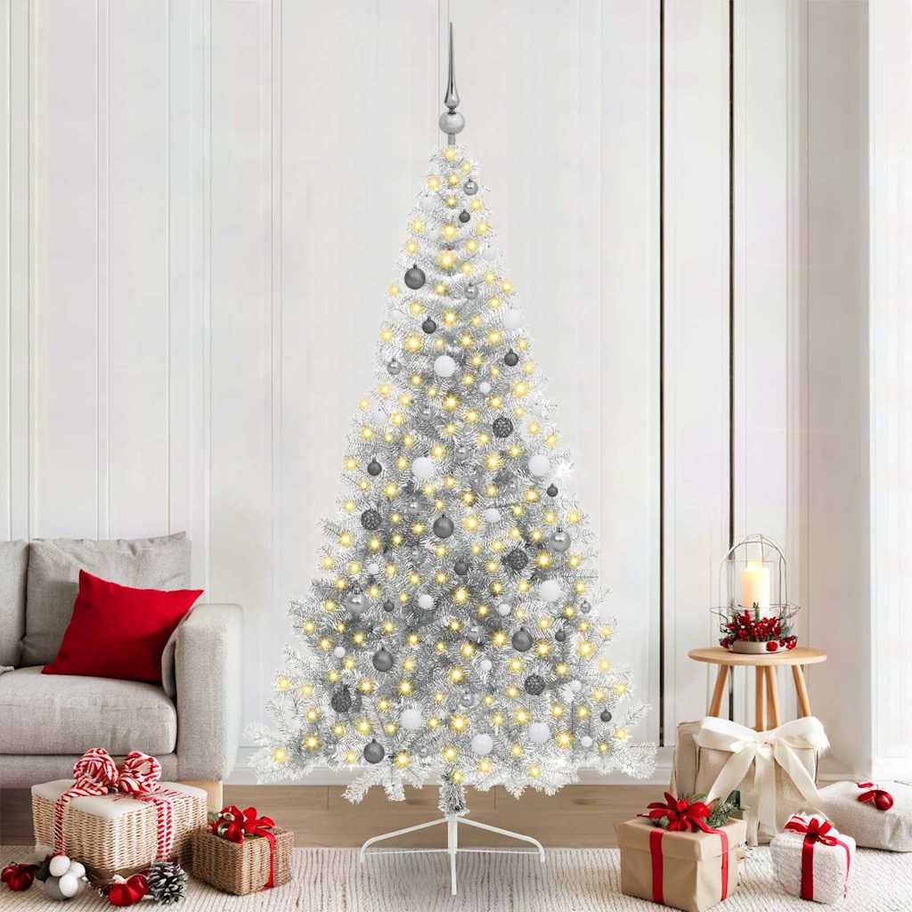 Kunstig Forhåndsopplyst Juletre med 300 LED sølv 210 cm PET