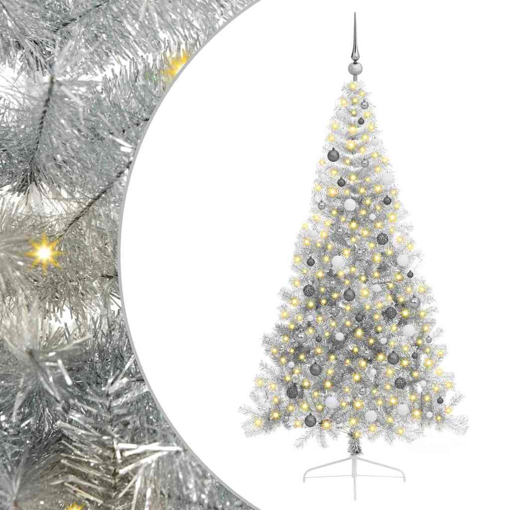 Kunstig Forhåndsopplyst Juletre med 300 LED sølv 210 cm PET