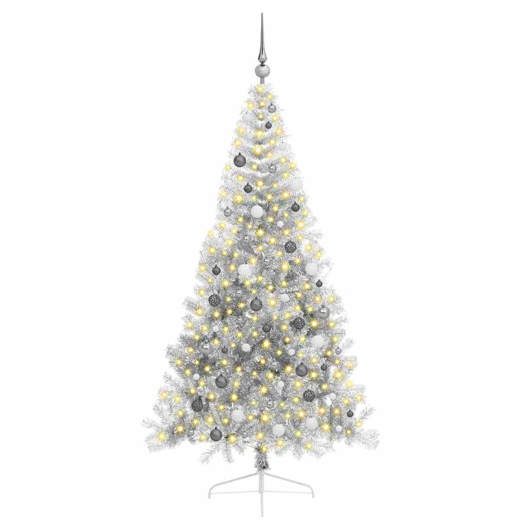 Kunstig Forhåndsopplyst Juletre med 300 LED sølv 210 cm PET