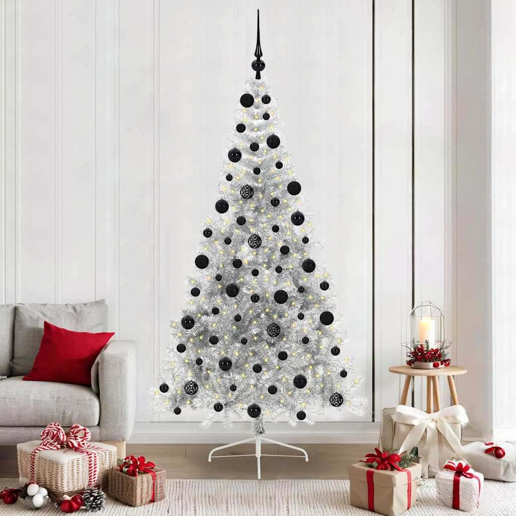 Kunstig Forhåndsopplyst Juletre med 300 LED sølv 210 cm PET