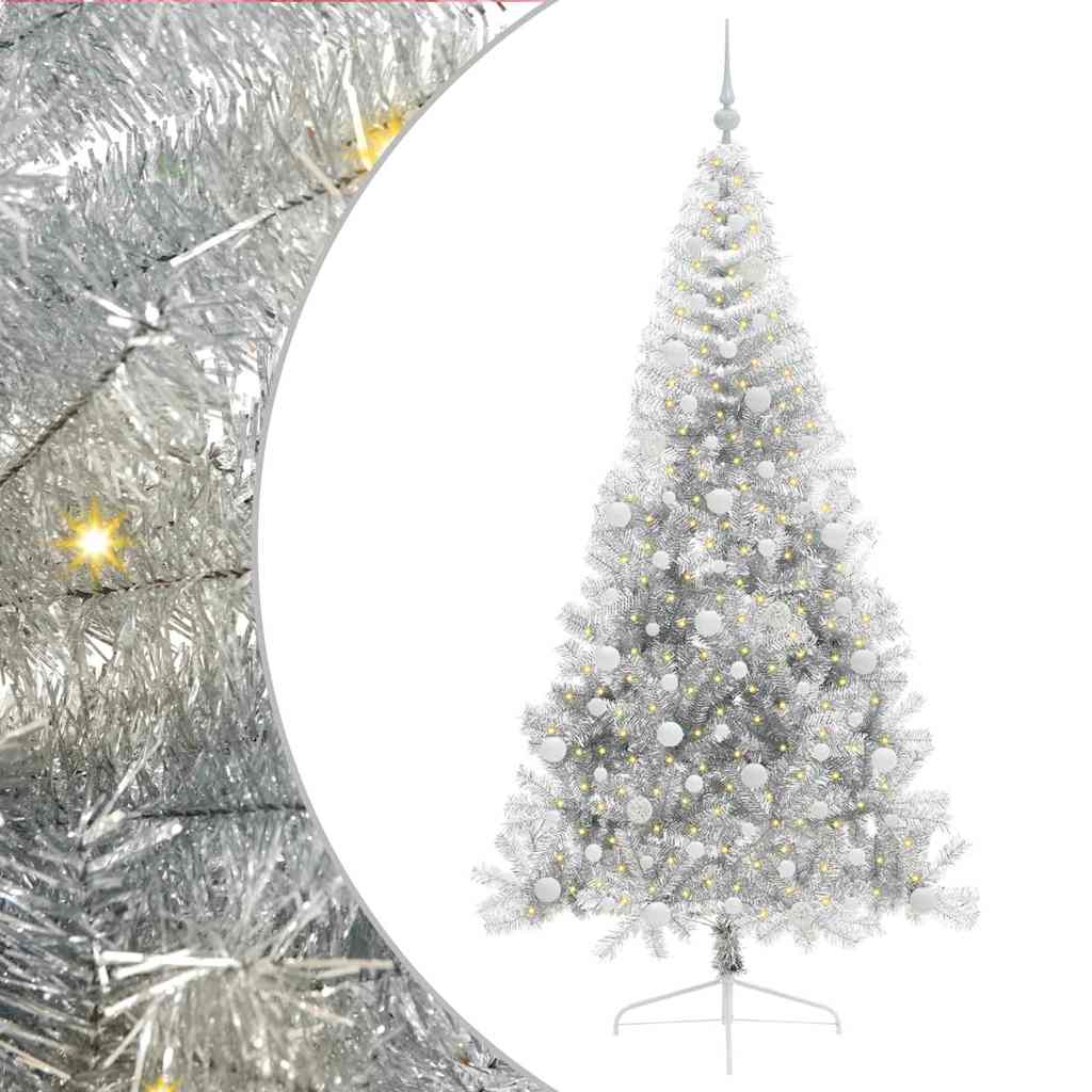 Kunstig Forhåndsopplyst Juletre med 300 LED sølv 210 cm PET