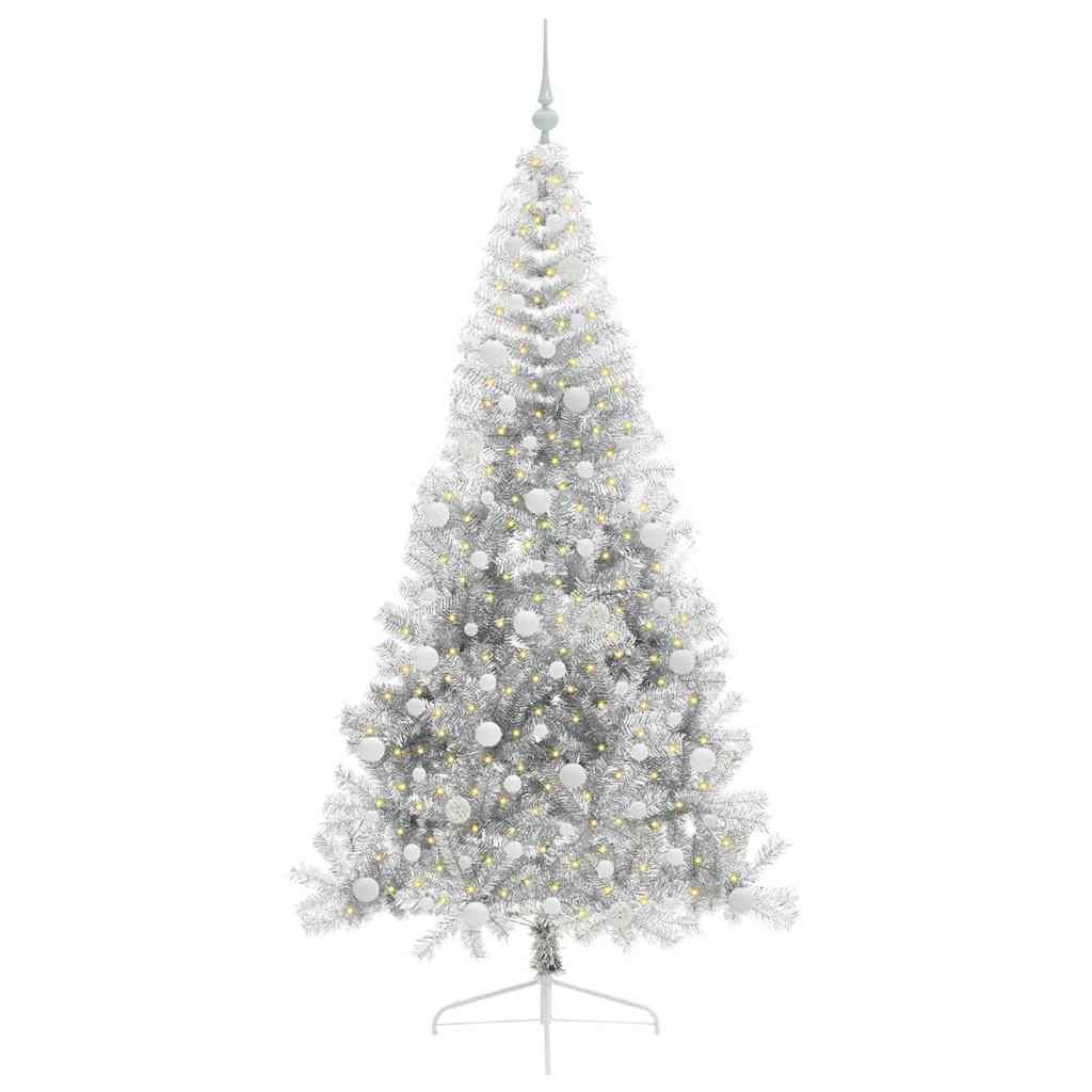 Kunstig Forhåndsopplyst Juletre med 300 LED sølv 210 cm PET