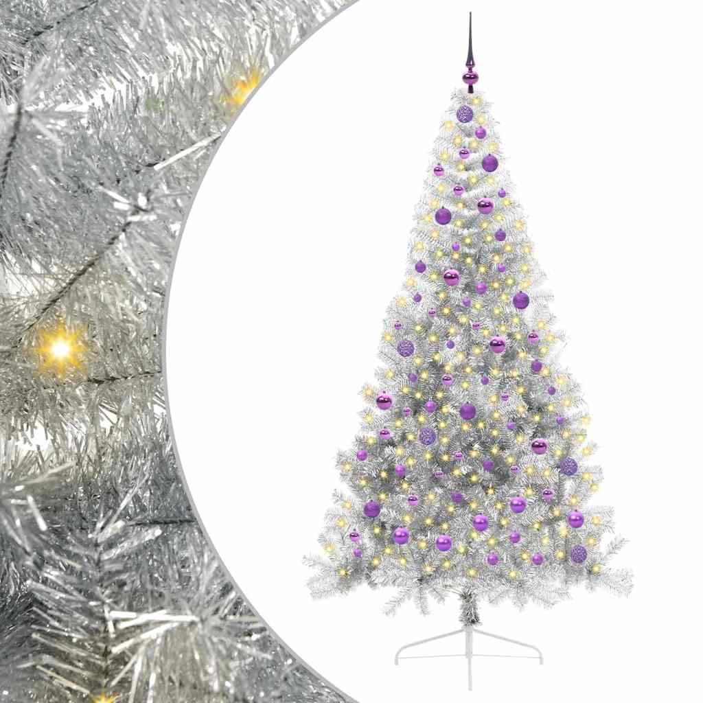 Kunstig Forhåndsopplyst Juletre med 300 LED sølv 210 cm PET