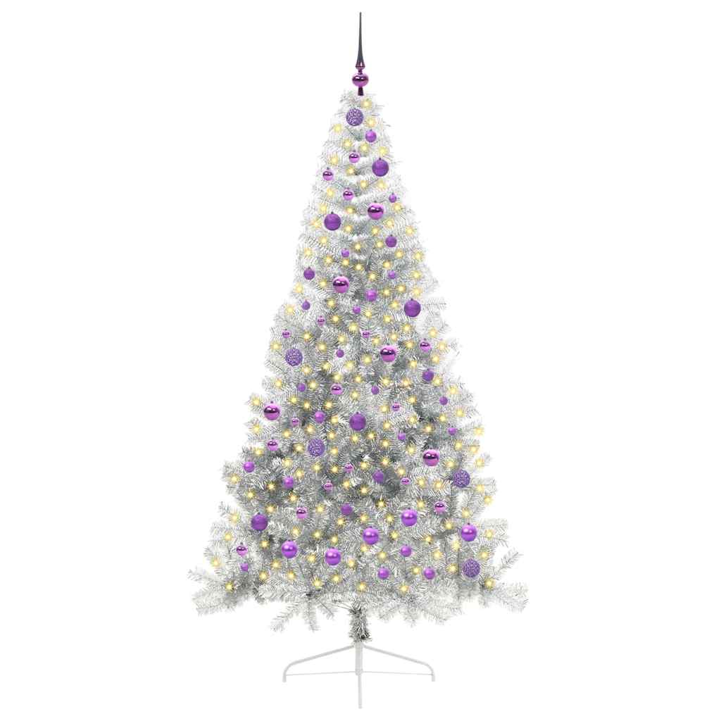 Kunstig Forhåndsopplyst Juletre med 300 LED sølv 210 cm PET