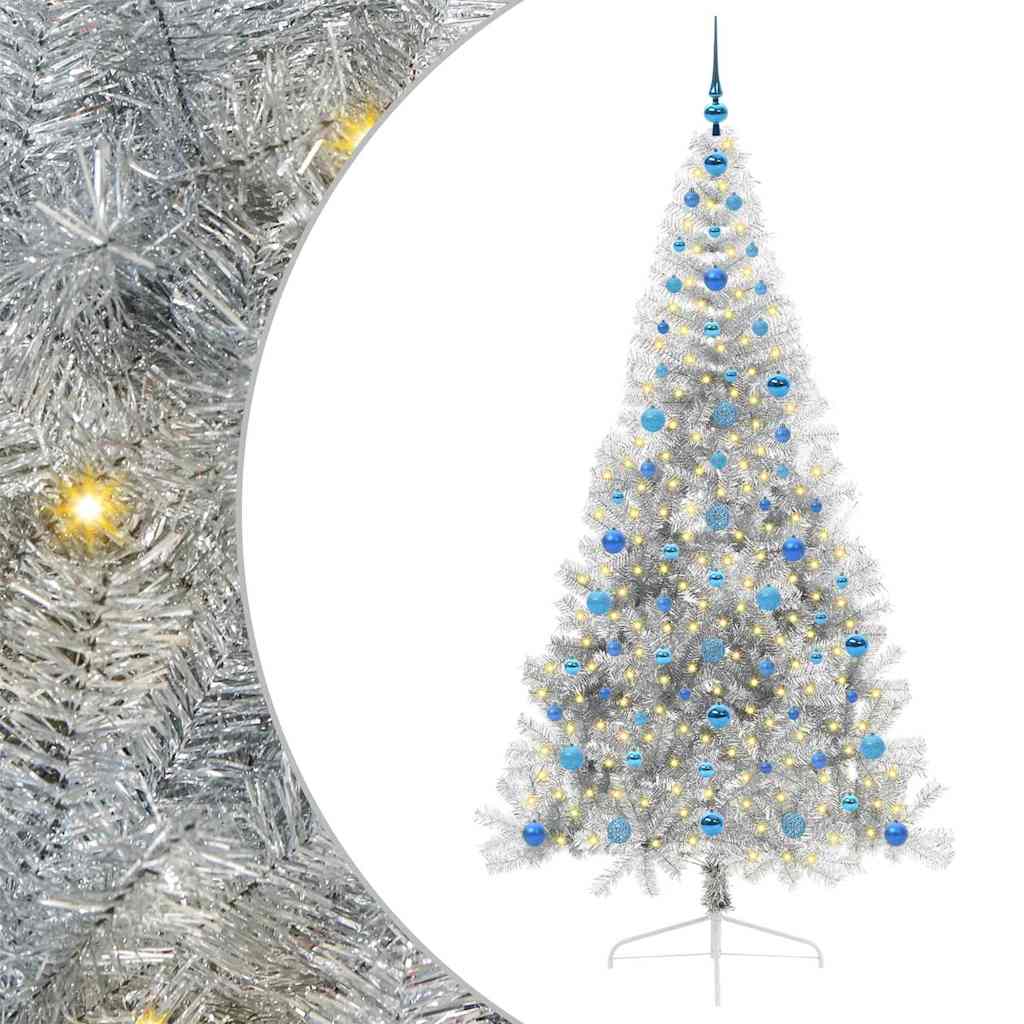 Kunstig Forhåndsopplyst Juletre med 300 LED sølv 210 cm PET