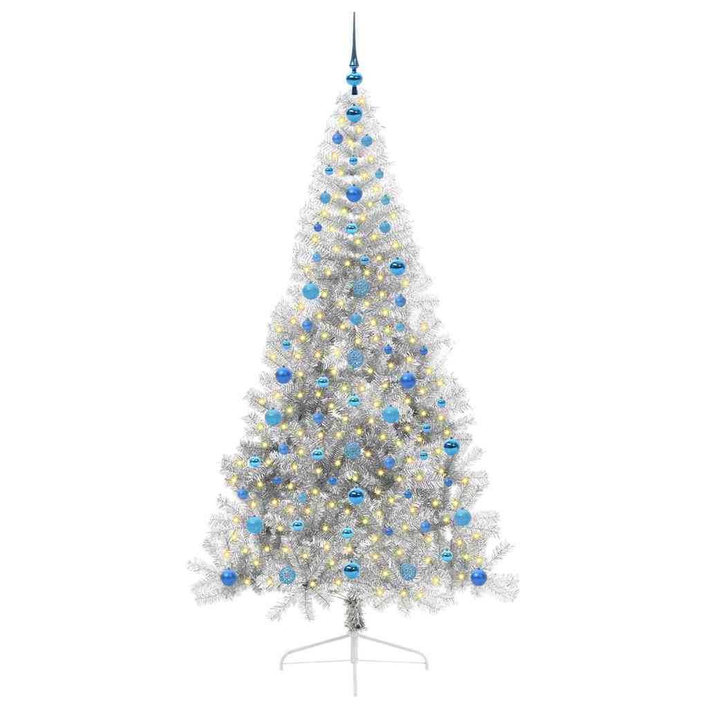 Kunstig Forhåndsopplyst Juletre med 300 LED sølv 210 cm PET