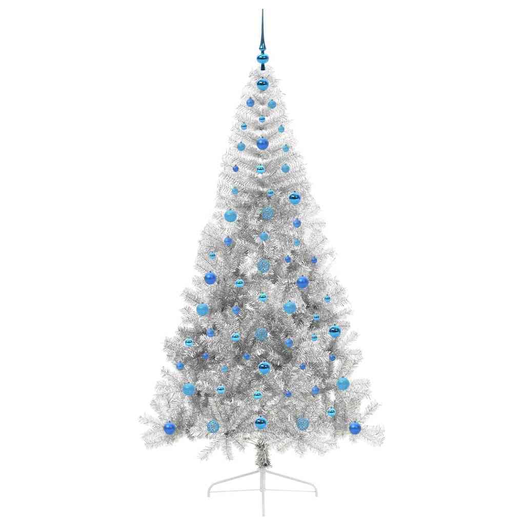 Kunstig Forhåndsopplyst Juletre med 300 LED sølv 210 cm PET