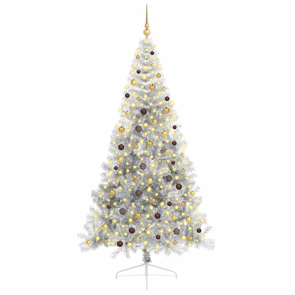 Kunstig Forhåndsopplyst Juletre med 300 LED sølv 240 cm PET